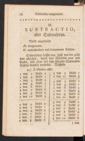 III. Subtractio, oder Subtrahiren