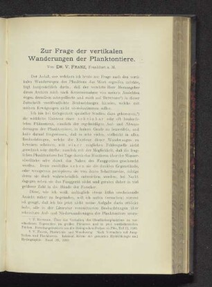 Zur Frage der vertikalen Wanderungen der Planktontiere.