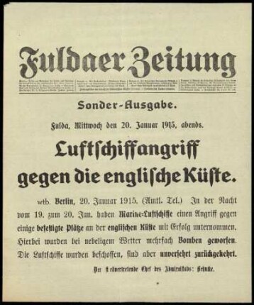 Zweite Ausgabe vom Mittwoch, den 20. Januar 1915.
