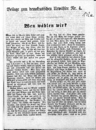 Der demokratische Urwähler.N[umer]o 4. Beilage (Sammlung Friedlaender)