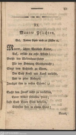 XX. Maurer Pflichten