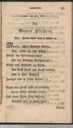 XX. Maurer Pflichten