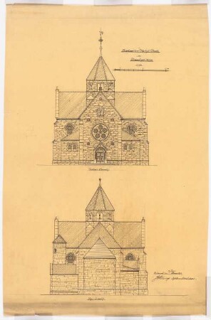 St. Mariä Heimsuchung, Rheine-Hauenhorst: Vorder- und Choransicht 1:100