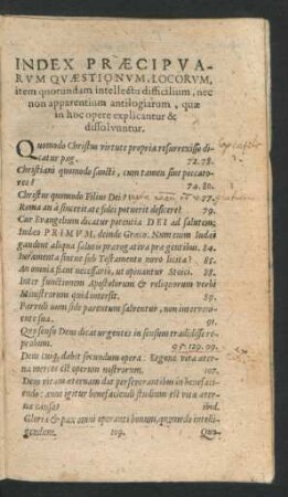 Index Praecipuarum Quaestionum, Locorum ...