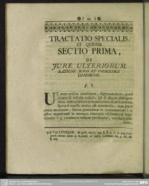 Tractatio Specialis, Et Quidem Sectio Prima, De Iure Ulteriorum. Ratione Iuris Et Processus Communis