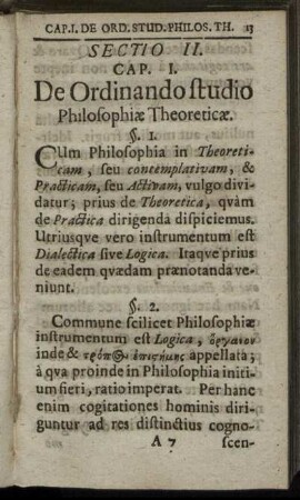 Sectio II. De Ordinando studio Philosophiæ Theoreticæ.