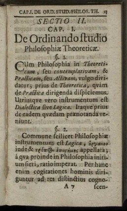 Sectio II. De Ordinando studio Philosophiæ Theoreticæ.