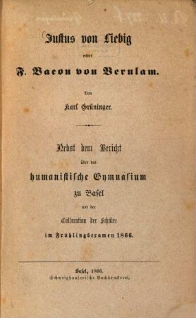 Justus von Liebig wider F. Bacon von Verulam