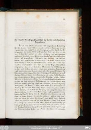 I. Die religiöse Grundeigenthümlichkeit der beiden protestantischen Confessionen.