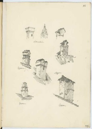 Schornsteine aus Eppan, Bozen und Lebenstein: Ansichten (aus: Skizzen- und Fotoalbum 13)