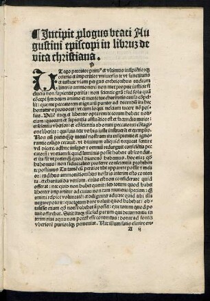 Incipit prologus beati Augustini episcopi in librum de vita christiana.