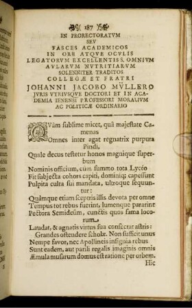 In Prorectoratum Sev Fasces Academicos ...