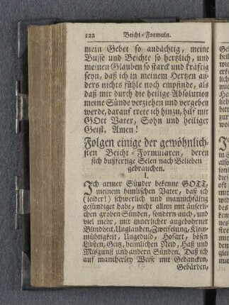 Folgen einige der gewöhnlichsten Beicht-Formularen, deren sich bußfertige Selen nach Belieben gebrauchen.