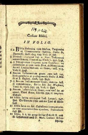 Codices Biblici. In Folio. - In Duodecimo.