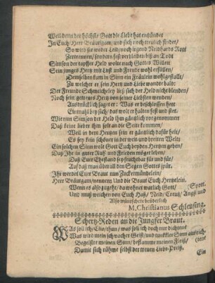 Schertz-Reden an die Jungfer Braut.