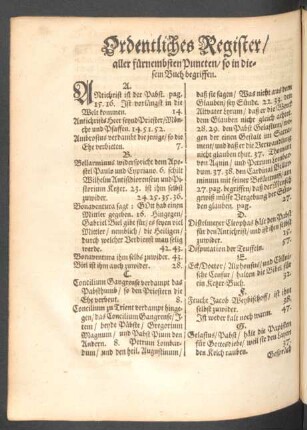 Ordentliches Register/ aller fürnembsten Puncten/ so in diesem Buch begriffen.