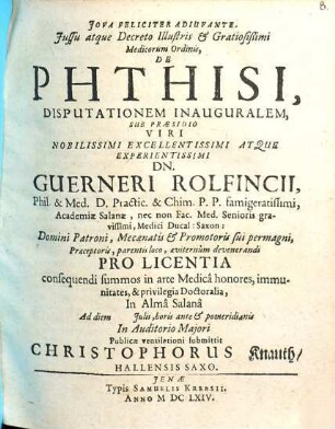 De Phthisi : Disputationem Inauguralem ...