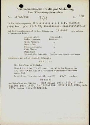 Steinhauser, Wilhlem