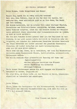 Flugschrift: Die Polizei informiert (nicht) 1981