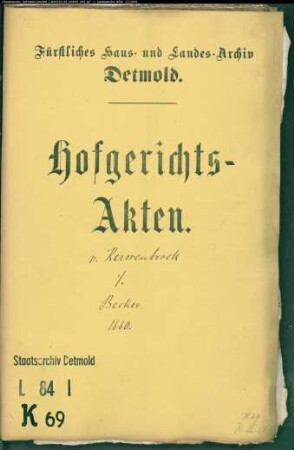 von Kerssenbrock, Franz Christoph gegen Arnold Becker - Schuldforderung