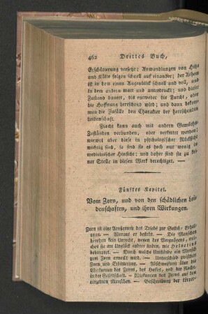 Fünftes Kapitel. Vom Zorn, und von den schädlichen Leidenschaften, und ihren Wirkungen.