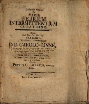 Diss. med. de varia febrium intermitt. curatione