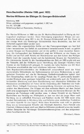 Hans Beutmüller (Meister 1588, gest. 1622) Martins-Willkomm der Elbinger St. Georgen-Brüderschaft