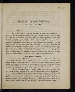 Bericht über die zweite Ausstellung am 4. und 5. Juli 1843.