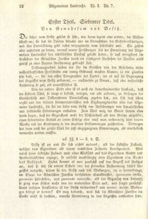 Erster Theil. Siebenter Titel. Von Gewahrsam und Besitz