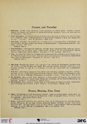 Fayence, Porzellan, Bronze, Messing, Zinn, Eisen (Nr. 1-56)