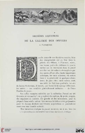 3. Pér. 26.1901: Dernières acquisitions de la galerie des offices à Florence