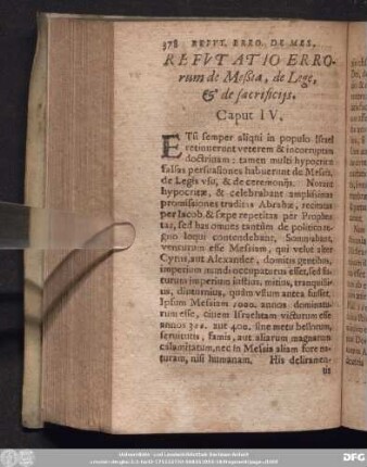 Refutatio Errorum de Meßia, de Lege, [et] de sacrificiis. Caput IV.