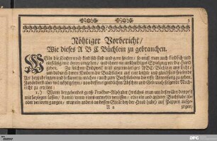 Nöhtiger Vorbericht / Wie dieses ABC Büchlein zu gebrauchen.