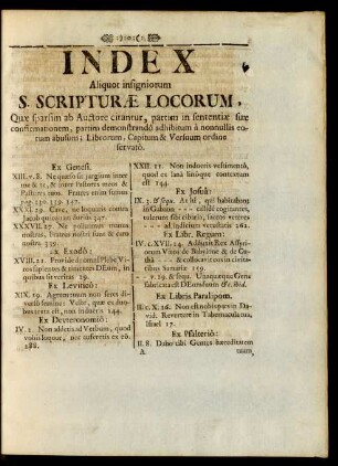 Index Aliquot insigniorum S. Scripturae Locorum, ...