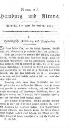 I. Hamburgische Aufklärung und Aberglauben.
