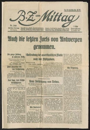 Die Trommel. Von Fritz v. Unruh. [erschienen in: BZ am Mittag, 10.10.1914, Nr. 246. ]