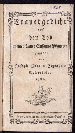 Trauergedicht auf den Tod meiner Tante Susanna Pögnerin