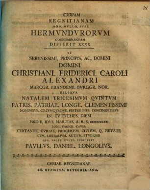 Cvriam Regnitianam Non. Nvllo. Ivre Hermvndvrorvm Cognominandam Disserit ..., 39