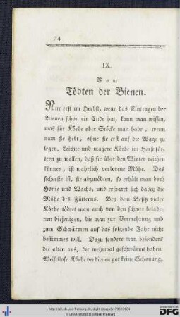 IX. Vom Tödten der Bienen.