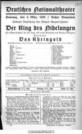 Der Ring des Nibelungen Vorabend: Das Rheingold