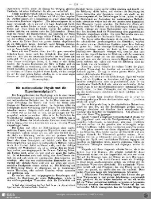 Die mathematische Physik und die Experimentalphysik