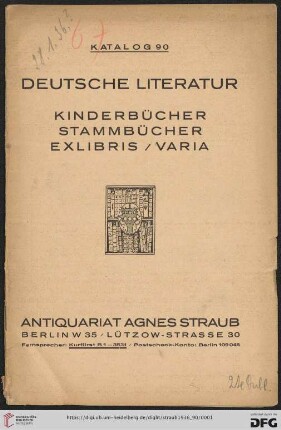 Nr. 90: Katalog: Deutsche Literatur - Kinderbücher, Stammbücher, Exlibris/Varia