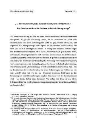 Das Berufspraktikum der Sozialen Arbeit als Statuspassage : „ ... dass es eine sehr große Herausforderung sein wird für mich“