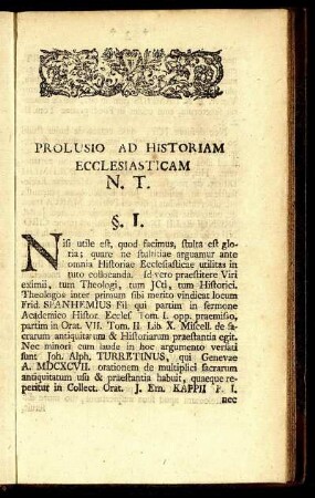 Prolusio Ad Historiam Ecclesiasticam N.T.