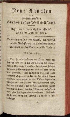 Acht und dreyßigstes Stück. Den 3ten October 1814.