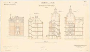 Kadettenanstalt der Garnison, Naumburg/Saale: Wohnhaus - östlicher Flügel: Aufriss, Längsschnitt, Querschnitt 1:100