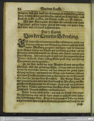 Das 5. Capitel. Von der Cometen Bedeutung