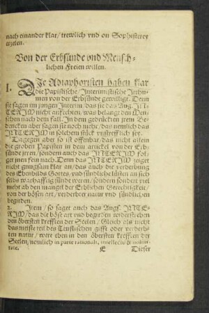 Von der Erbsünde und Menschlichen Freien willen.