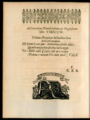 Ad Generosum, Praenobilissimum & Magnificum Dn. Viduum.