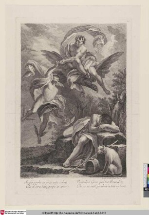 [Jupiter reicht Merkur den Goldenen Apfel, darunter der schlafende Paris]
